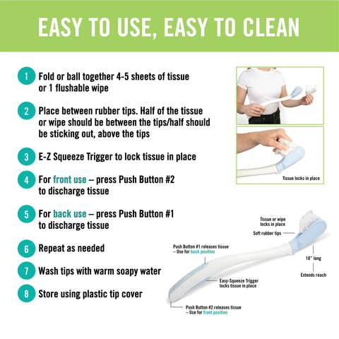 Step-by-step usage guide for Toilet Aid Wand 18 Inch Personal Bottom Wiping Tool For Easy Self Care And Hygiene Mobility Aid