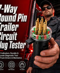 7 Way Round Pin Trailer Plug Tester With LED Indicators Replaces 7865L For Trucks And Trailers in mechanic's hand