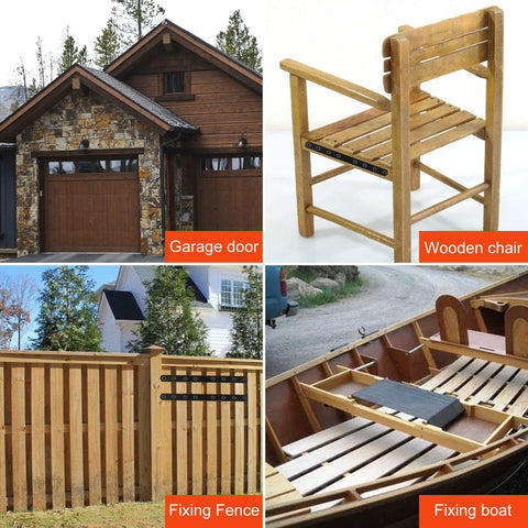 Built Tough Heavy Duty Mending Plates Black Corner Brackets 10 Inch used for fixing fence and securing wooden chair.