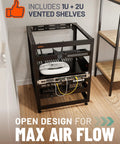 15U Open Frame Server Rack With Wall Mountable Design Including Vented Shelves, 25 Rack Screws, Four Leveling Feet, Shelf Stops