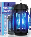 Outdoor Bug Zapper With Switch 4000V Electric Insect Killer next to packaging showing 20W Ultra Bright UV Light and features