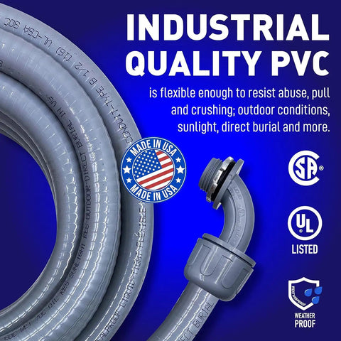 Coiled Super Flexible Half Inch Non Metallic Liquid Tight Conduit Type B UL Listed 100 Feet Made In USA with connectors