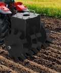 Two Pack Disc Harrow Plow For ATV UTV And Garden Tractor Heavy Duty Scraper Blade in use on tilled soil