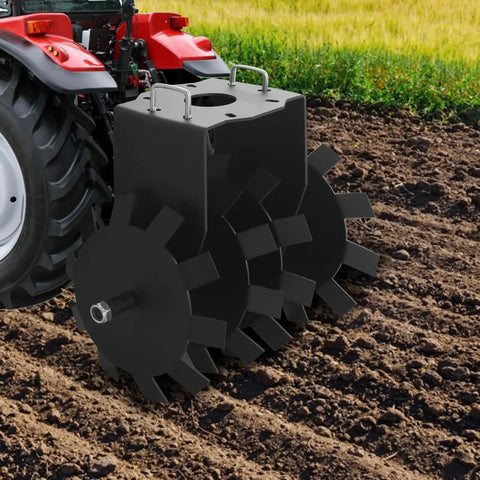 Two Pack Disc Harrow Plow For ATV UTV And Garden Tractor Heavy Duty Scraper Blade in use on tilled soil