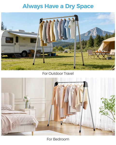 Foldable Clothes Drying Rack Portable Laundry Stand Sturdy Hanging Bars Compact Airer For Apartments Dorm Rooms Closets Quick Dry Setup Zero Fuss Easy Everyday Storage
