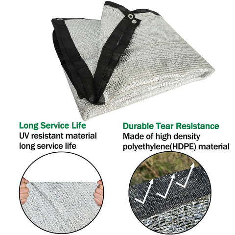 Cooler Outdoor Shade Cloth With 85 Percent Aluminum Foil Mesh Reflective Sun Block Fabric 6.5 Ft By 10 Ft With Grommets