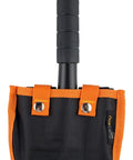 Grab-N-Go 12-In-1 Survival Multi-Tool Shovel For Camping shown with black handle and orange storage case