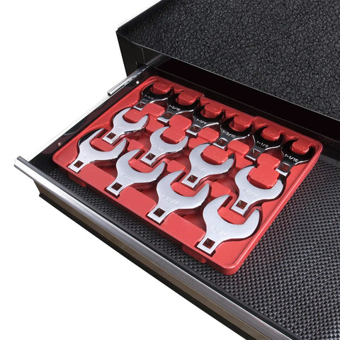 14 Piece Jumbo Crowfoot Wrench Set For 1/2 Inch Drive Chrome Vanadium Steel With Storage Tray SAE Sizes From 1-1/16 To 2 Inches