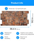 3D Faux Stone Wall Panels Non Adhesive PVC Covering 50 Sq Ft For Home And Office Decor, brown panel dimensions of 38.6 by 19.3 inches