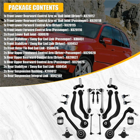 BMW E53 X5 Front Control Arm Ball Joint Tie Rod End Link Stabilizer Suspension Bushing Kit 20pcs layout