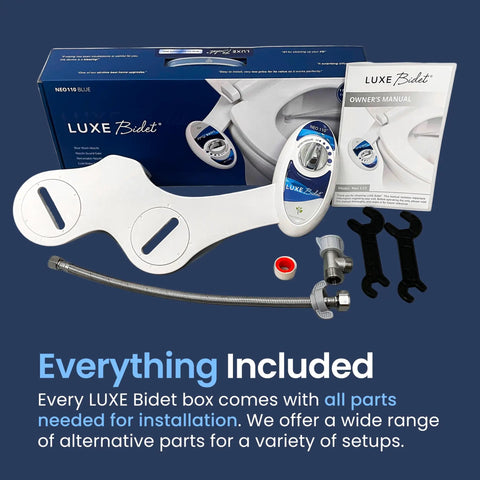 Non Electric Bidet Attachment For Toilet Seat With Adjustable Water Pressure And Rear Wash Single Nozzle No Fuss Install Blue Finish High Quality Valve System For Hygienic Comfort And Bathroom Upgrade showing parts