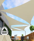 Beige 24 By 24 By 24 Sun Shade Sail With A Ring Wire Rope Triangle for deck and patio, made of breathable 260 GSM HDPE fabric.