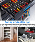 Beefy Heavy Duty Drawer Slides 22 Inch Long, 53 mm Wide, 2.1 Inches Full Extension 3 Fold, Ball Bearing, Side Mount in various applications.