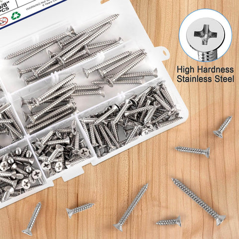 Wood Screws Assortment Kit 220 Pcs 304 Stainless Steel Phillips Flat Head Wood Screws Set Seven Sizes From Two Inches To Half Inch
