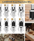Topshelf 39 Piece Countersink Drill Bit And Wood Plug Cutter Set With Deburring Tool step bits, 8 wood plug cutters in various sizes.