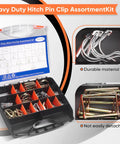 Rugged Hitch Pin And Trailer Pin Assortment Kit with case, including cotter, lynch, straight, arch, and tube pins for trailers.