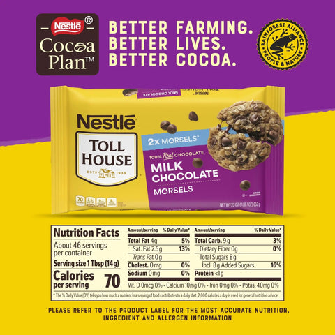 Nestle Toll House Milk Chocolate Morsels packaging, highlighted for 23 ounce gluten-free chocolate chips