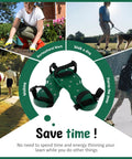 Lawn aerator shoe and activities; gardening, walking a dog, and walking in snow for multitasking while aerating lawns.