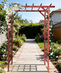 7 Foot Wooden Arbor Trellis With Flat Top For Climbing Plants Garden Decor Outdoor Ready To Assemble Cedar Frame Moisture Resistant Yard Or Patio Backyard Vibe in garden setting with flowers