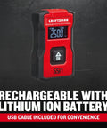 Handy Pocket Laser Distance Measurer With 55 Ft Range, Rechargeable Li Ion Battery, USB Charging, One Button Operation, And Backlit LCD Display For Quick, Easy Measurements On The Go, red and black with 55ft display