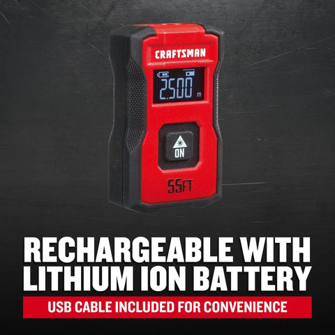 Handy Pocket Laser Distance Measurer With 55 Ft Range, Rechargeable Li Ion Battery, USB Charging, One Button Operation, And Backlit LCD Display For Quick, Easy Measurements On The Go, red and black with 55ft display