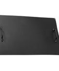Flat black metal tool carrier attachment for Four Wheel Spreader And Garden Cart For Lawn Fertilizer Grass Seed And Compost Topdresser.