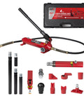 4 Ton Porta Power Hydraulic Ram Jack Kit 8800 Lbs Capacity auto body frame puller tool set with various attachments and case.