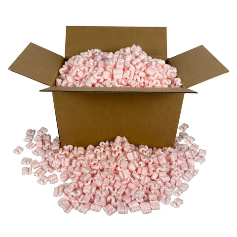 Solid Antistatic Packing Peanuts In Bulk Six Cubic Feet Of Super Snug White Cushioning for shipping, shown overflowing from a box.
