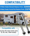 Built Tough Rv Water Heater Repair Kit With Screw In Heating Element Magnesium Anode Rod Sealing Gasket Hex Wrench And Thread Seal Tape No Sweat Seasonal Maintenance Bundle compatibility image showing heating element and anode rod
