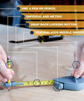Hands using Rotating Tape Measure Circle Tool For Arcs And Circles Pencil Friendly Beam Compass Alternative on wood surface