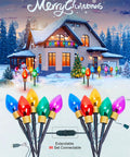 Two Pack Jumbo C9 Christmas Pathway Lights For Outdoor Decor, 17 Feet Total With Ten Multicolor LED Bulbs, Stakes Included