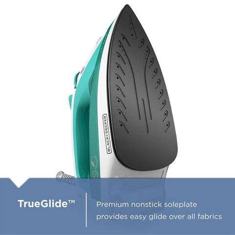 Light N Easy Compact Steam Iron With SmartSteam Technology Anti Drip System And Spray Mist Teal nonstick soleplate view