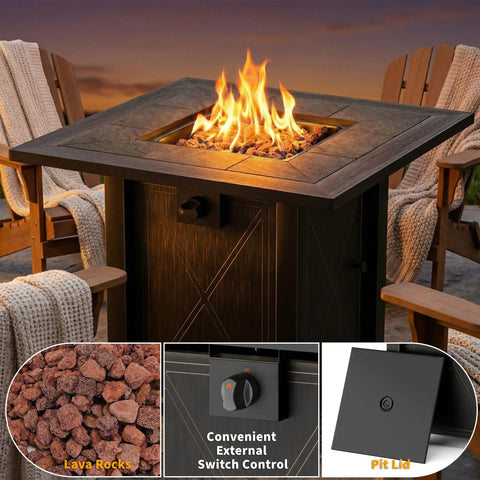 30 Inch Propane Fire Pit Table With Premium Ceramic Top, 50000 BTU Gas Firepit, Includes Lid And Lava Rocks, outdoor setting