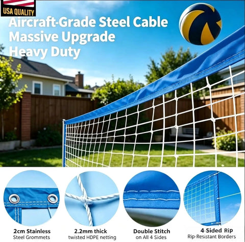 Heavy Duty Outdoor Volleyball Net For Beach And Backyard, Weatherproof And Built To Last, Tough As Nails, Regulation 32x3FT