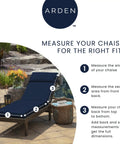 Simone Blue Tropical Outdoor Chaise Cushion 21 In W X 72 In L Weatherproof Rainproof Fade Resistant Patio Pad With 4 Ties Eco Friendly PFAS Free C0 Treatment Partially Recycled Polyester Fill Fits Most Chaise Loungers on wooden chaise, poolside with garden view.