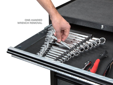 Tool drawer with 15 Tool Wrench Holder For Tekton 1/4 To 1 Inch Combination Wrenches With Nonslip Flexible Teeth Grip Durable Organizer