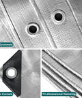 Heavy Duty Tough As Nails Waterproof Tarp 10x12 Ft with grommets, reinforced edges, and plastic corners detail view.