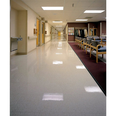 Clean hospital hallway with shiny floors after using Red 20 Inch Floor Scrub Pad For Spray Buffing And Light Cleaning, 5 Per Case