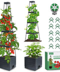 Two Pack Raised Garden Bed Planter Boxes With Trellis For A 57 Inch Self Watering Tomato Planter Box Set With extra accessories