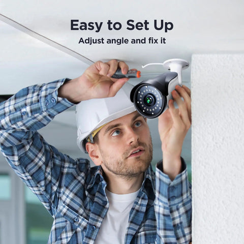 Person installing 1080P Long Range Bullet Security Camera Weatherproof For Indoor And Outdoor Use With Four In One OSD Switch.