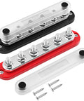 Beefy Marine Grade 300 Amp 12V Bus Bar With 3 Eighth Inch Studs Power Distribution Block With Cover For Boat Battery Wiring Positive And Negative Terminals Automotive And Solar Use Pack Of 2, red and black bus bars with screws