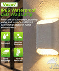 VOOOV 7.9 Inch White LED Wall Sconce Includes 5CCT Dimmable Lighting mounted on a wall, showcasing waterproof features.
