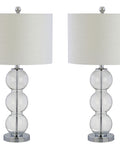 Clear Glass Triple Sphere Table Lamps Set Of Two With Chrome Finish And Super Sleek White Linen Shade For Living Room Bedroom Or Office 27 Inch Tall Bedside Lamps LED Bulbs Included And ETL Listed