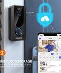 Video Doorbell Camera With Chime 1080P HD Wireless WiFi Motion Detection Two Way Audio Night Vision IP65 Waterproof next to smartphone