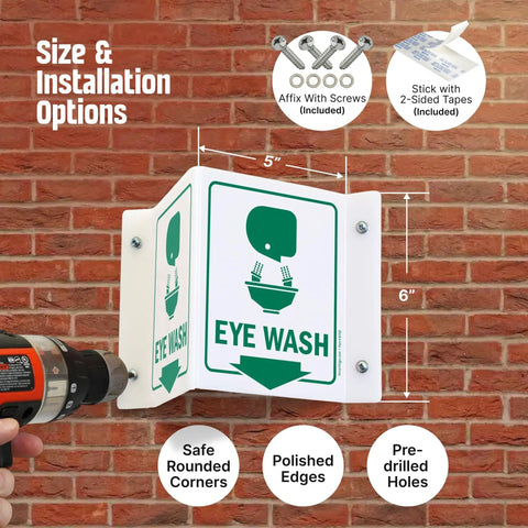 Eye Wash Safety Sign Projecting Sign 5 By 6 Inch Acrylic Built Tough With 180 Degree Visibility For First Aid Station And Workplace Perfect For Labs Shops Schools And Safety Signage At Doorways