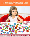 Child playing with Math Games Round Cards For Kids Add Subtract Fun And Easy 120 Math Facts Cards showcasing addition.
