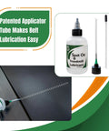 Effortless Treadmill Belt Lubricant with 8 inch applicator tube and twist cap in use on treadmill, made in USA, 4 oz bottle