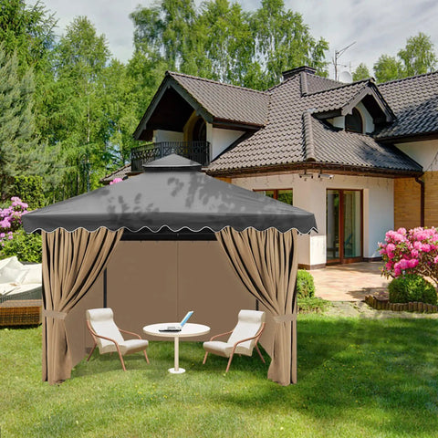 Universal Privacy Curtain For 10x12 Gazebo, 4 Panels Waterproof Outdoor Sidewalls With Zipper, Brown, shown installed on gazebo.