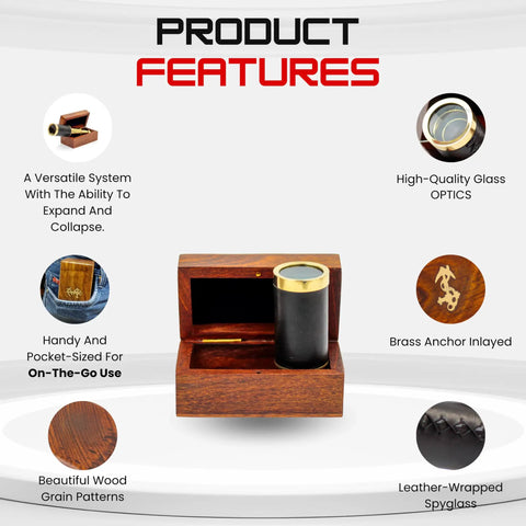 Dope Little Pocket Spyglass Handheld Brass Telescope With Rosewood Box 6 Inch Polished Brass Solid Brass Construction And Leather Trim, open