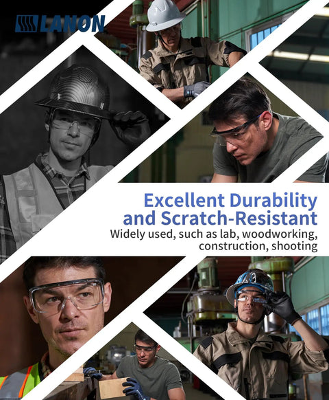 Multiple workers wearing over glasses safety goggles with anti fog lenses ANSI Z87 1 certified scratch resistant side shield